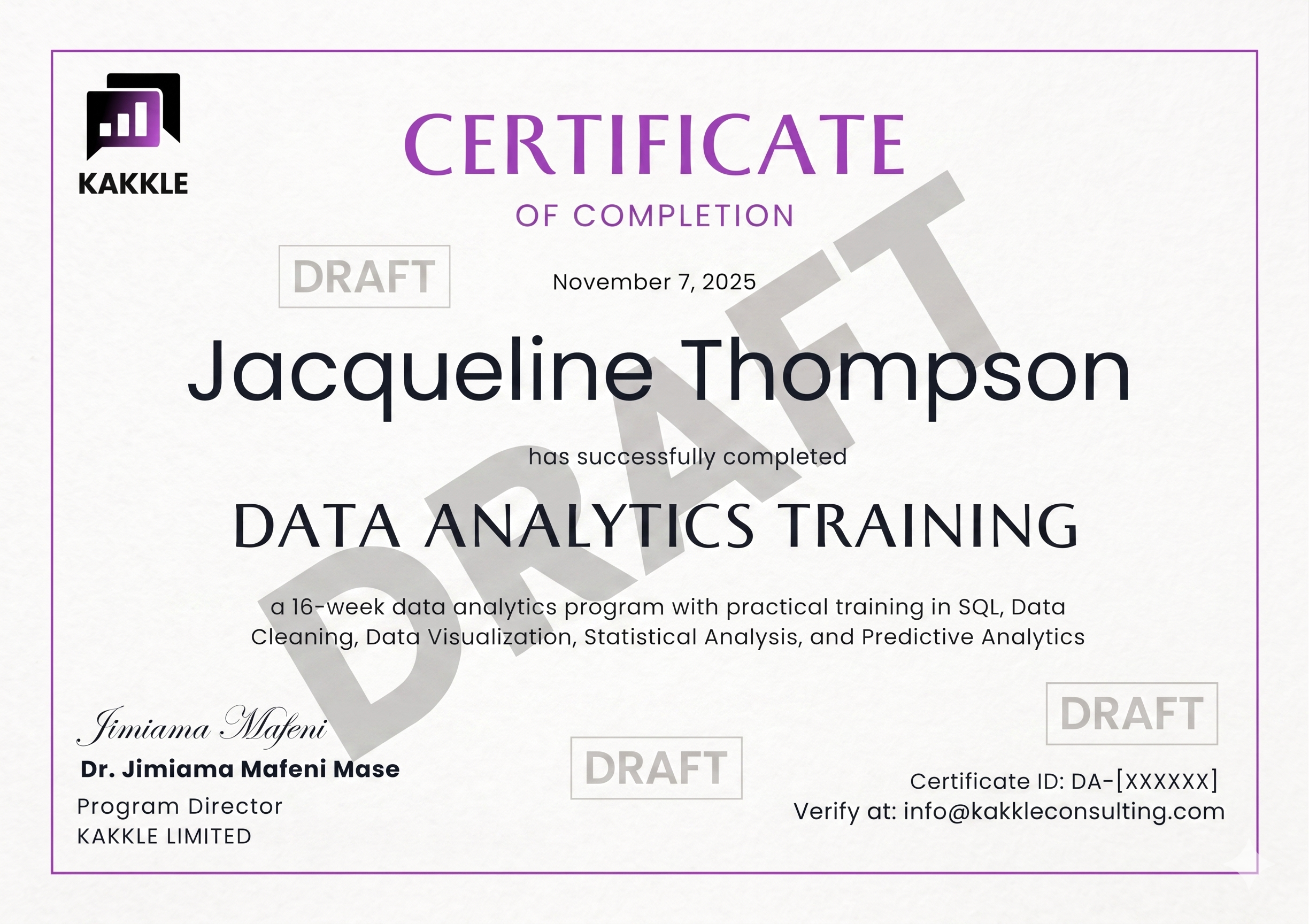 Draft Certificate of Completion preview